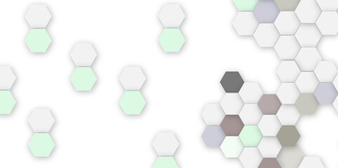 Abstract white hexagon vector wallpaper with hexagon grid realistic geometric mesh cells texture minimal futuristic medical concept hexagon on transparent background. 
