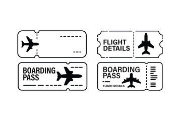 Set of airplane boarding pass and flight ticket icons isolated on white background