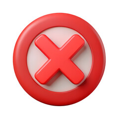 Red Cross Mark Icon in Circle 3D Render on Transparent Background for Error and Rejection Symbols in Design
