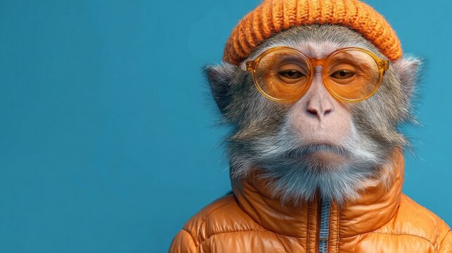 A monkey wearing glasses and a red jacket - Powered by Adobe