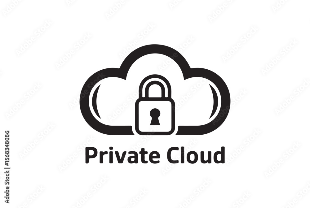 Fototapete secure private cloud icon with padlock symbol and text isolated on white background