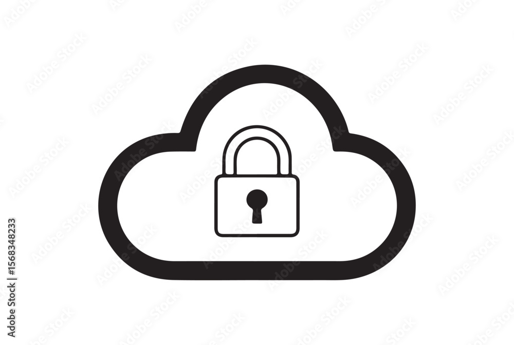 Poster cloud security icon with a lock symbol isolated on white background