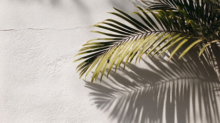 Obraz premium Shadow of palm leaf over clean white wall