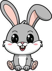 Obraz premium Cute cartoon bunny rabbit vector with big eyes long ears happy face and sitting adorable pose 