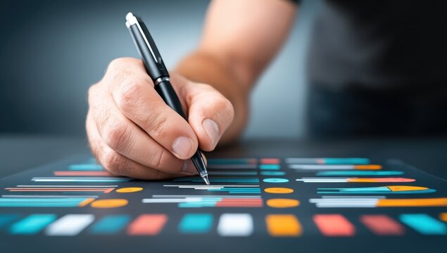 Hand Writing on Screen of Charts and Graphs