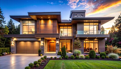 This Stunning Stock Photo Showcases A Beautifully Crafted Modern House Design Featuri