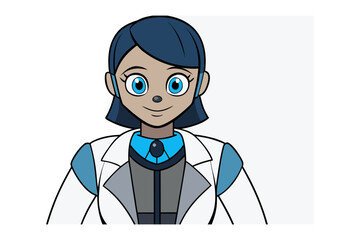 Modern Scientist Illustration: A captivating illustration of a modern female scientist, exuding intelligence and confidence with her sharp look and contemporary attire. 