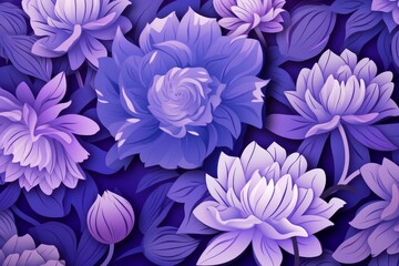 Fototapeta premium Intricate paper flowers in shades of purple and blue create a captivating floral background