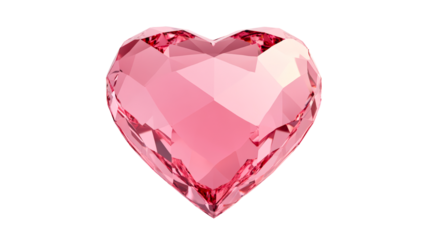 A sparkling pink heart-shaped gemstone with intricate facets isolated on transparency PNG background, symbolic of love and elegance, Ideal for romantic themes, jewelry designs