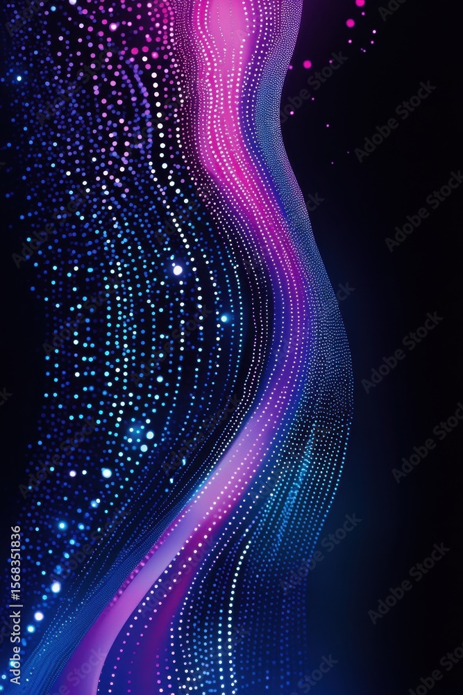 Poster abstract digital particle lines on dark background