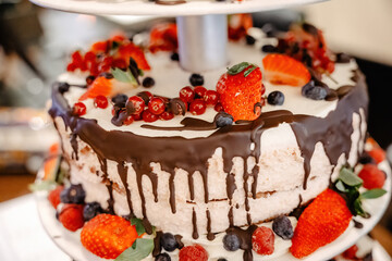 Wedding Cake with Chocolate and Strawberries