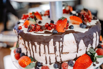 Wedding Cake with Chocolate and Strawberries