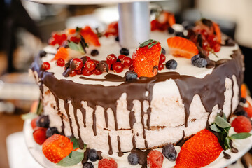 Wedding Cake with Chocolate and Strawberries