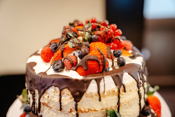 Wedding Cake with Chocolate and Strawberries