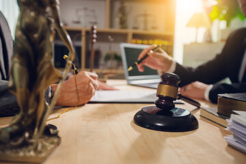 Businessmen consult with lawyers, submit additional documents, and pay for lawyers' services. After reaching an agreement and signing the contract, the two shake hands. Concept, Justice, and Lawyers