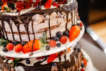 Wedding Cake with Chocolate and Strawberries
