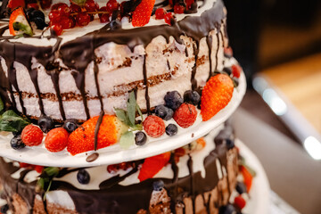 Wedding Cake with Chocolate and Strawberries