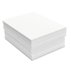 A stack of blank white paper sheets; perfect for office supplies isolated on transparency PNG background, print materials, education, or stationery promotional content