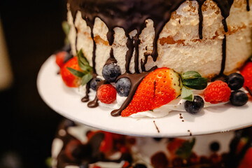 Wedding Cake with Chocolate and Strawberries