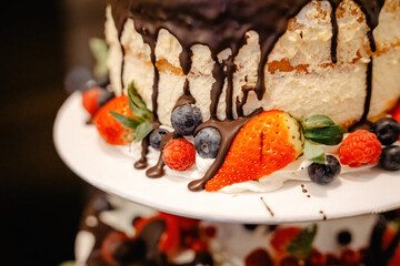 Wedding Cake with Chocolate and Strawberries