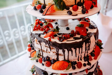 Wedding Cake with Chocolate and Strawberries