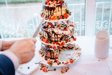Wedding Cake with Chocolate and Strawberries