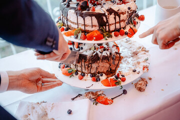 Wedding Cake with Chocolate and Strawberries