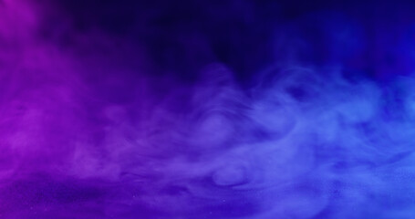 Fume background. Ink water. Defocused blue pink neon color vapor texture acrylic blend floating on dark black art creative abstraction.