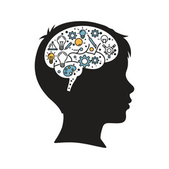 Childs Brain with Ideas Creativity and Innovation Silhouette Illustration