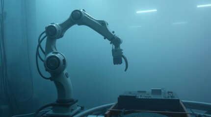 Robotic arm assembling electronic part.