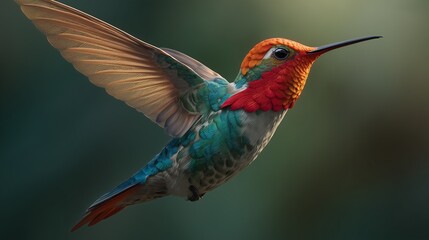 Fototapeta premium A radiant hummingbird mid-flight, wings a vibrant blur of motion