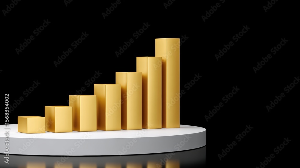 Poster abstract 3d yellow bar chart on circular base representing growth and progress for business concept 