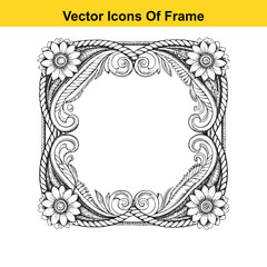 Rectangular Western Ornamental Frame with Longhorn Skull – Vintage Line Art Vector