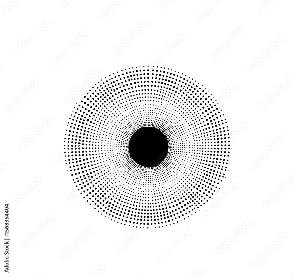 Poster abstract halftone circle: a monochrome vector illustration featuring a swirling halftone pattern cre