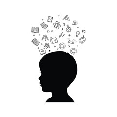 Childs Silhouette Surrounded by Education and Art Icons  Learning Creativity and Knowledge
