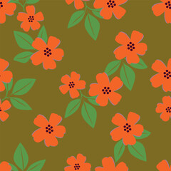 Trendy Floral pattern in the many kind of flowers. Tropical botanical Motifs scattered random. Seamless vector texture. For fashion prints. Printing with in hand drawn style on peach background