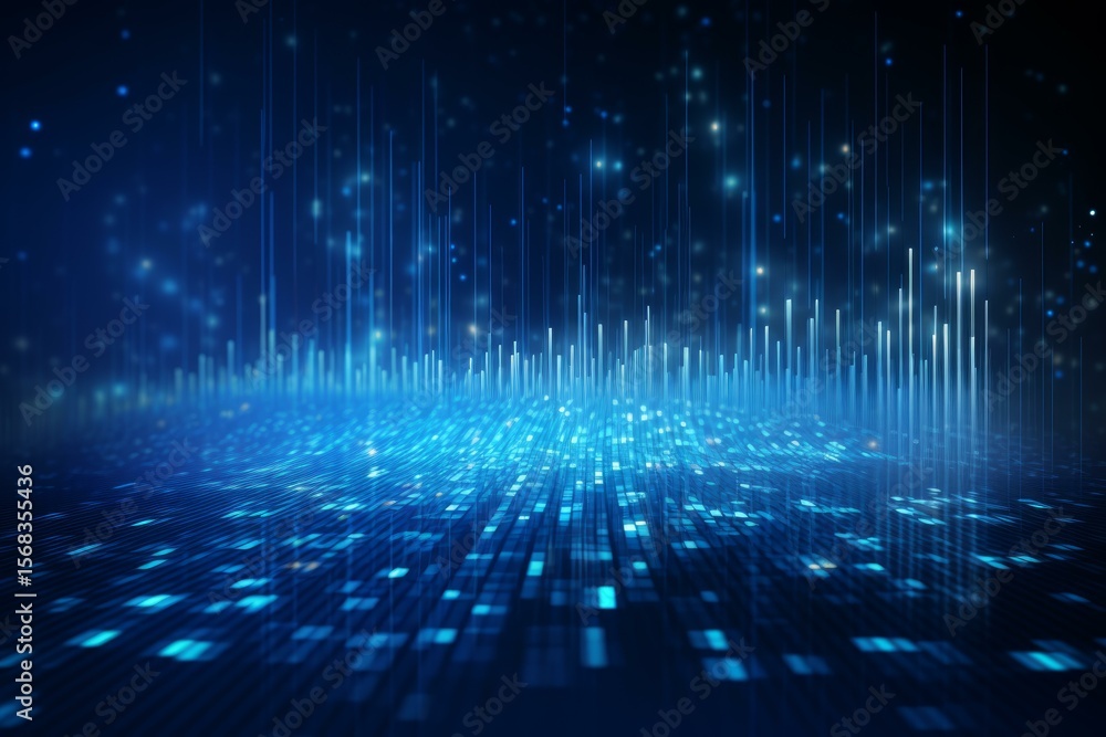 Poster lines of data flow across a digital landscape, creating a futuristic visualization of information
