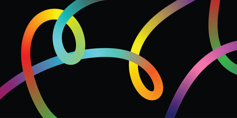 Vibrant Abstract Lines Intertwining on a Black Background. A dynamic image featuring interwoven, colorful lines in various shades of the rainbow against a solid black backdrop.
