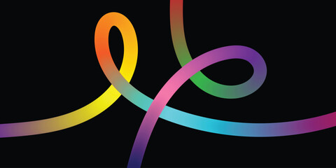 Vibrant Abstract Lines Intertwining on a Black Background. A dynamic image featuring interwoven, colorful lines in various shades of the rainbow against a solid black backdrop.