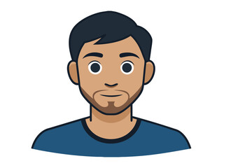 Digital illustration of a man : A close-up of an animated man with a kind, smiling face and dark hair and beard, exuding warmth and approachability in digital illustration style. 