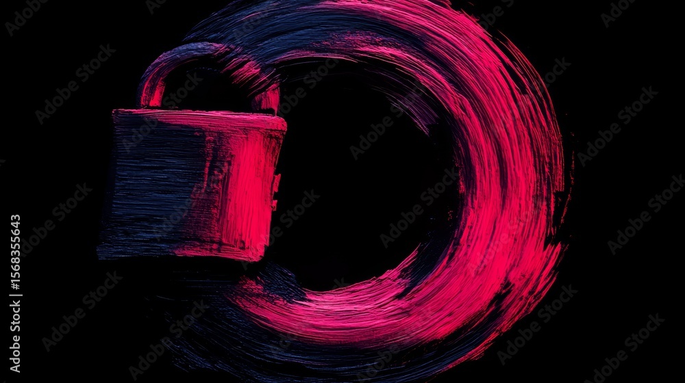 Poster red and blue swirl with a lock in the middle. the lock is open and the swirl is closed