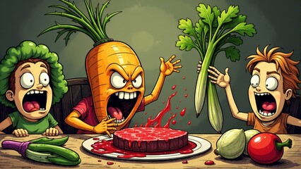 Veggie revolt during a wild dinner party with kids hosting a fun food fight