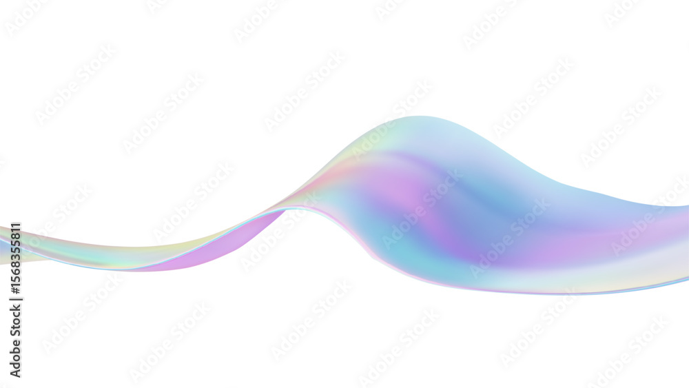 Poster 3d iridescent abstract wave liquid background with glass ribbon fluid shapes. blue gradient holograp