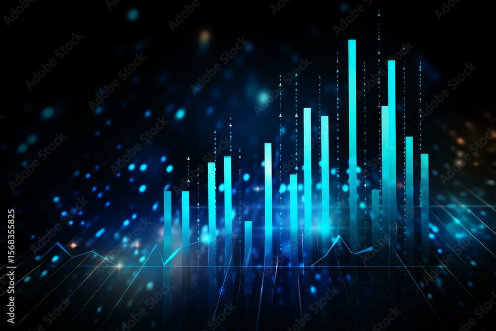 Poster glowing bar graph is increasing, showing positive financial growth and business success with bokeh a