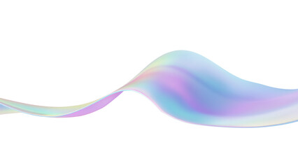 3D Iridescent abstract wave liquid background with glass ribbon fluid shapes. Blue gradient holographic elements create iridescent flow and soft texture. Smooth flowing design on white background