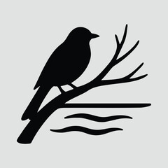 Silhouette bird perched on a branch over water Vector illustration