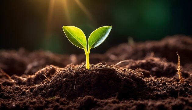 fresh sprout emerging from rich dark soil
