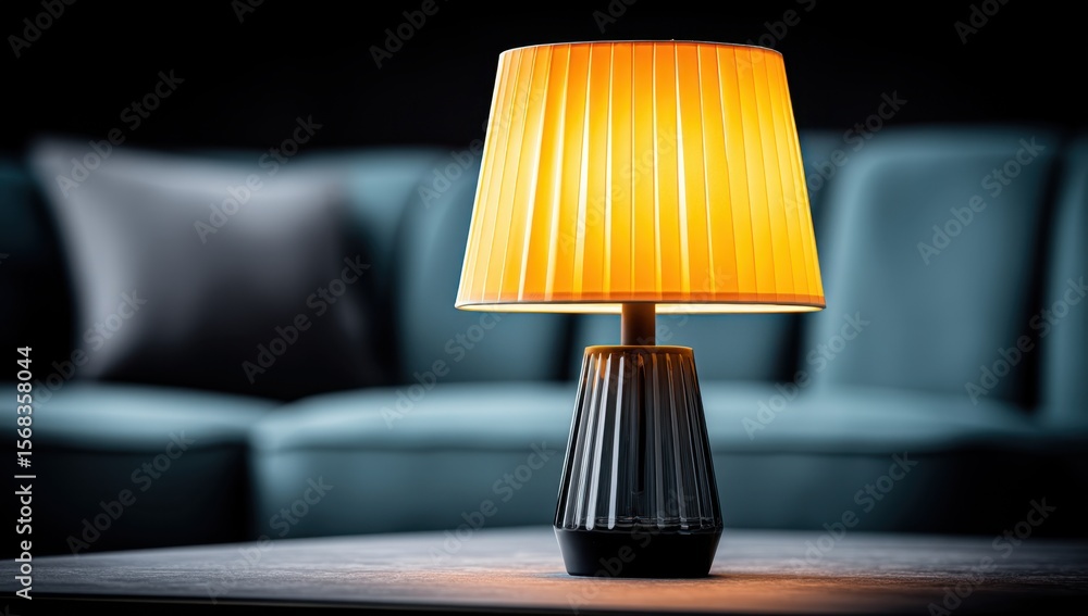 Poster lit table lamp on table