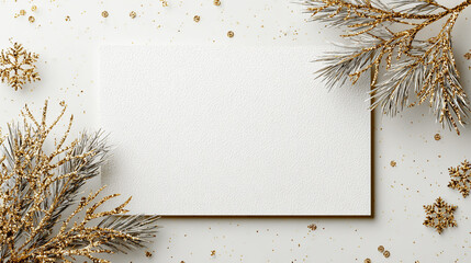 Elegant christmas or new year blank card with golden decorations on white background