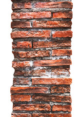 Old red brick wall made with blocks for abstract background and texture. beautiful patterns, space for work, close up.isolated on white background, Clipping path included. Vertical.